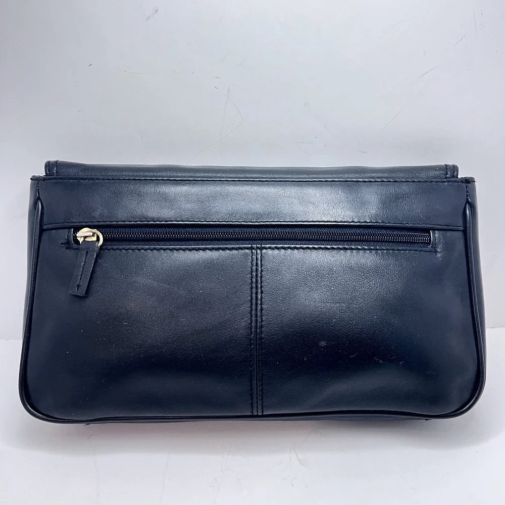 Cabin Creek Vintage Black Cowhide Leather Clutch Bag Gold Hardware 90s‎ Style